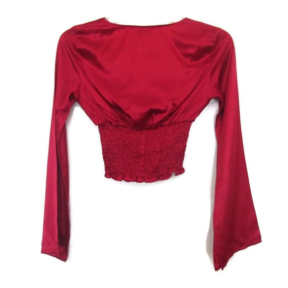 sexy 1990s vintage y2k red satin bell sleeve crop top size xs xxs extra small - Picture 2 of 2